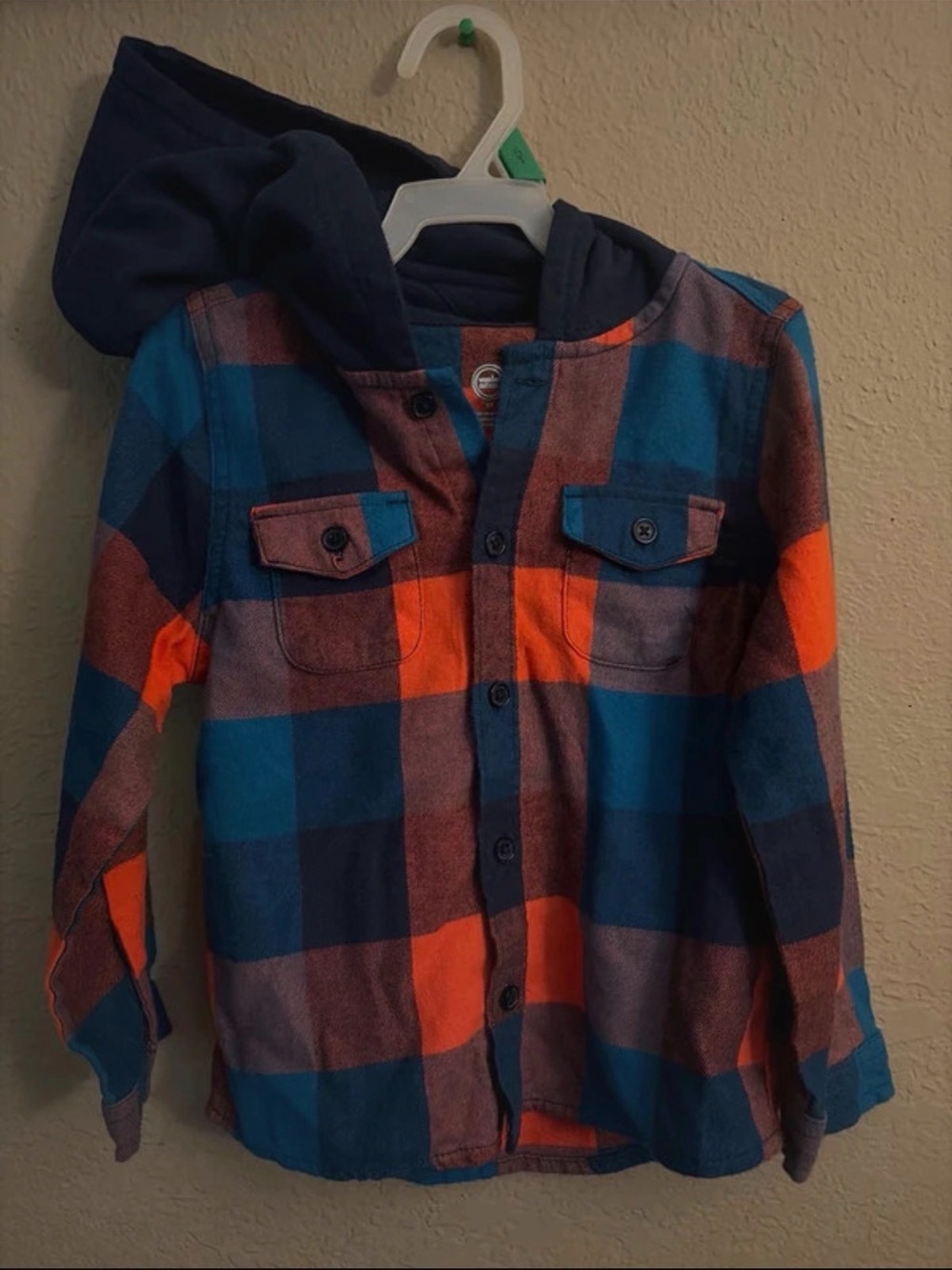 wonder nation Blue & Orange Plaid Hooded Button-Up Shirt
